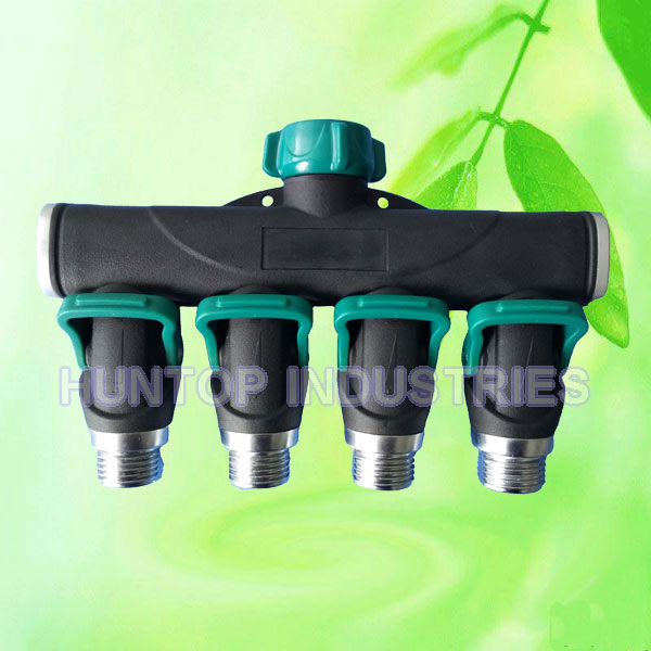 China 4-way Garden Hose Splitter Water Pipe Faucet Shut-off Valve Manifold HT1276E2 China factory supplier manufacturer