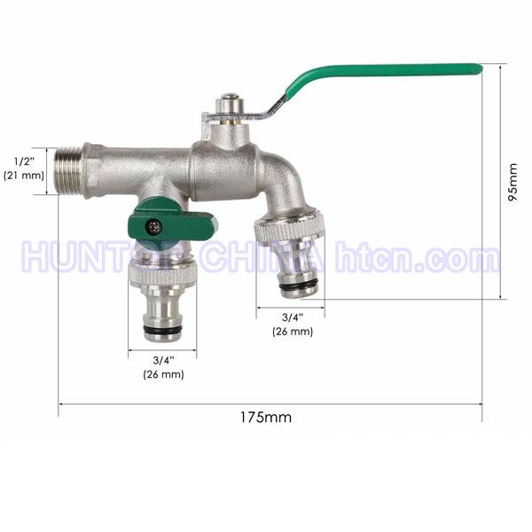 China Snap On Hose Connector Dual Valve Water Tap Brass Faucet Adaptor Garden Tool HT1280 China factory supplier manufacturer