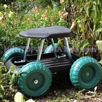 Garden Cart Rolling Scooter with Seat and Tool Tray HT5426